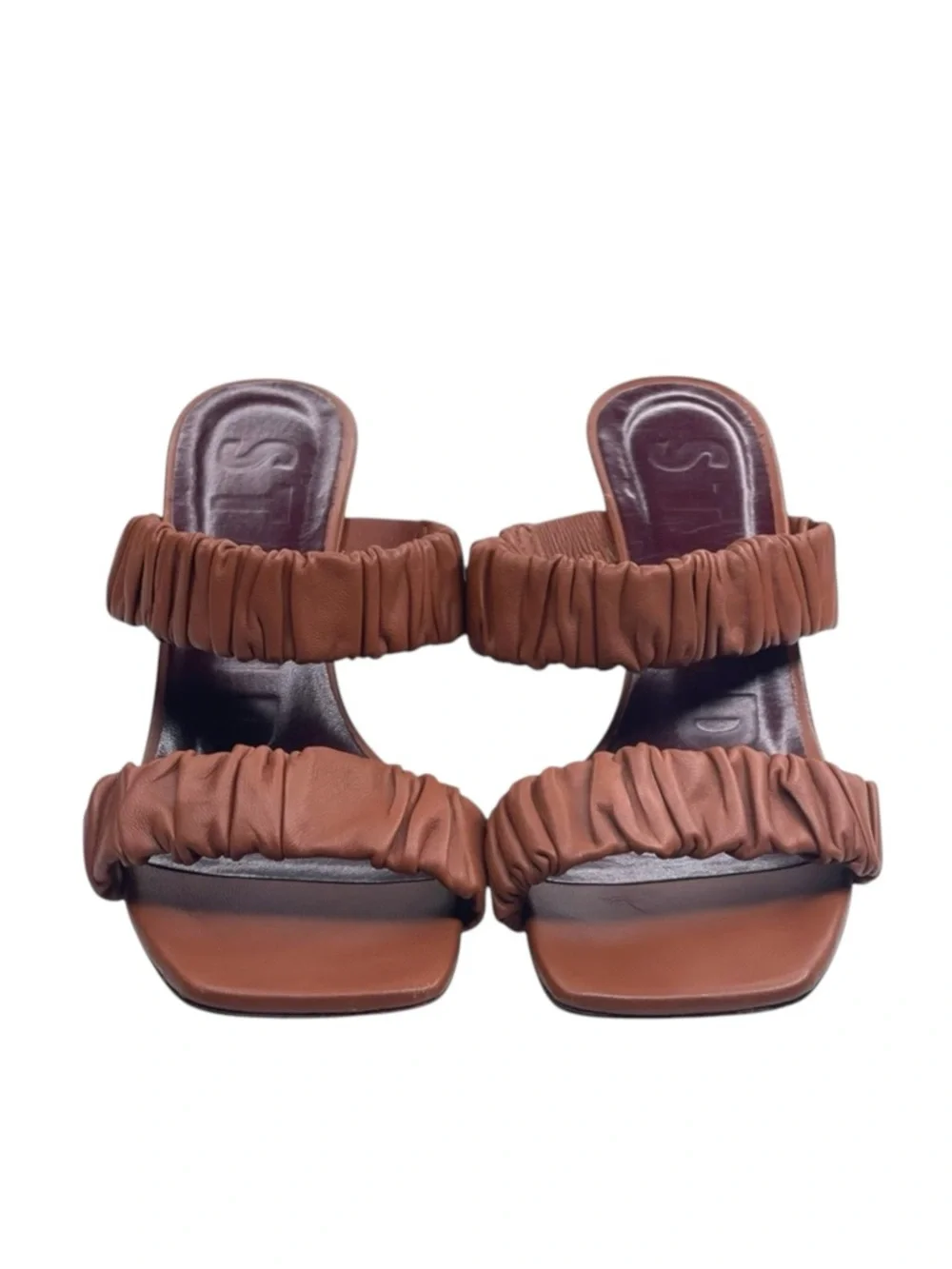 Staud 𒀭 Frankie Ruched 2 Strap Wedge Heel Sandals 𒀭Brown Leather 𒀭36 5.5M 6M